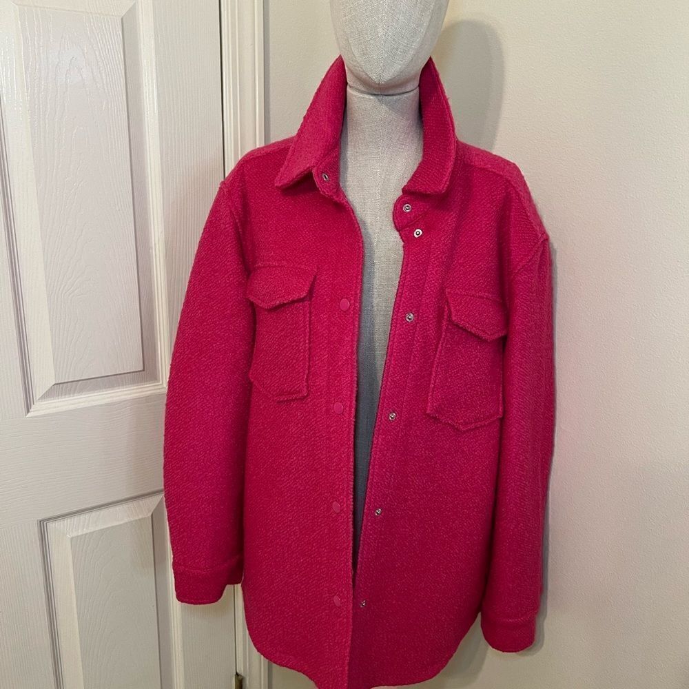 H&M Fuchsia Pink Wool blend Shirt Jacket Size M Like New Condition - Picture 1 of 11